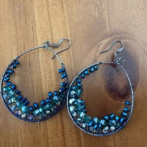 Blue stone hoop earrings
